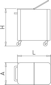 Dibujo técnico: Contenedor inox con tapa y ruedas especial panadería Fricosmos