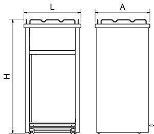 Dibujo técnico: Contenedor inox para vaciado de bandejas de comida rápida Fricosmos