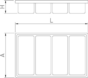 Dibujo técnico: Cubertero de plástico gris GN 1/1 Fricosmos 530x325x95 mm
