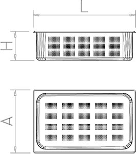 Dibujo técnico: Cubeta Gastronorm perforada inox GN 1/2 Fricosmos 325x265x100 mm