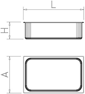 Dibujo técnico: Cubeta GN para identificación de alérgenos Fricosmos 530x325x100 mm