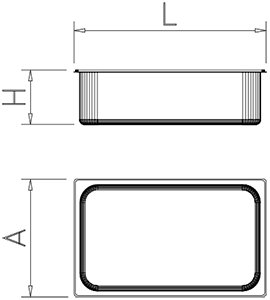 Dibujo técnico: Cubeta para heladería en policarbonato Fricosmos 360x165x120 mm
