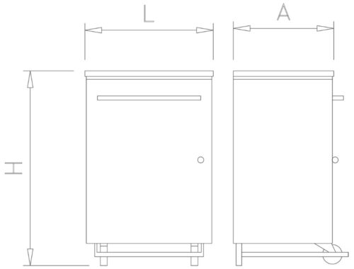Dibujo técnico: Cubo de basura industrial inox con ruedas y soporte para bolsa 110 l Fricosmos