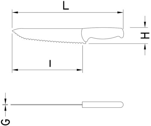 Dibujo técnico: Cuchillo cocinero con filo dentado Fricosmos hoja 200 mm