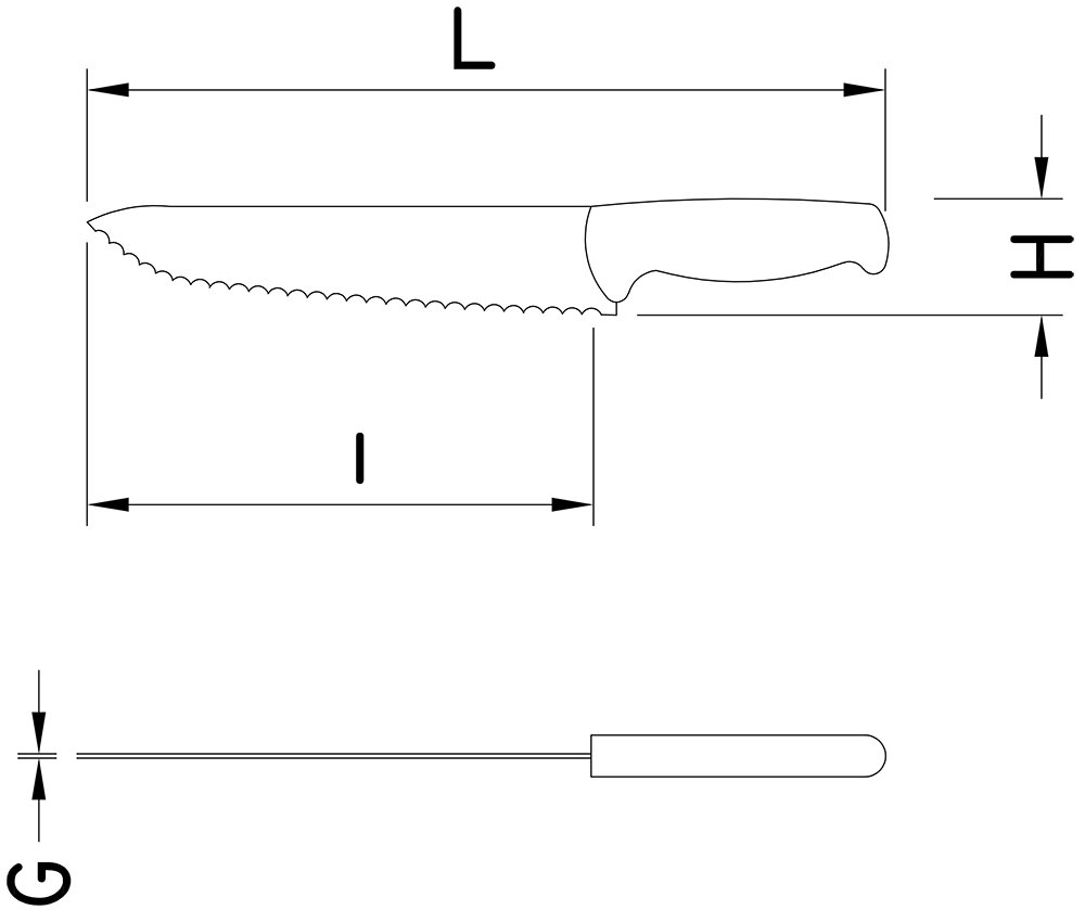 Dibujo técnico: Cuchillo cocinero con filo dentado Fricosmos hoja 200 mm