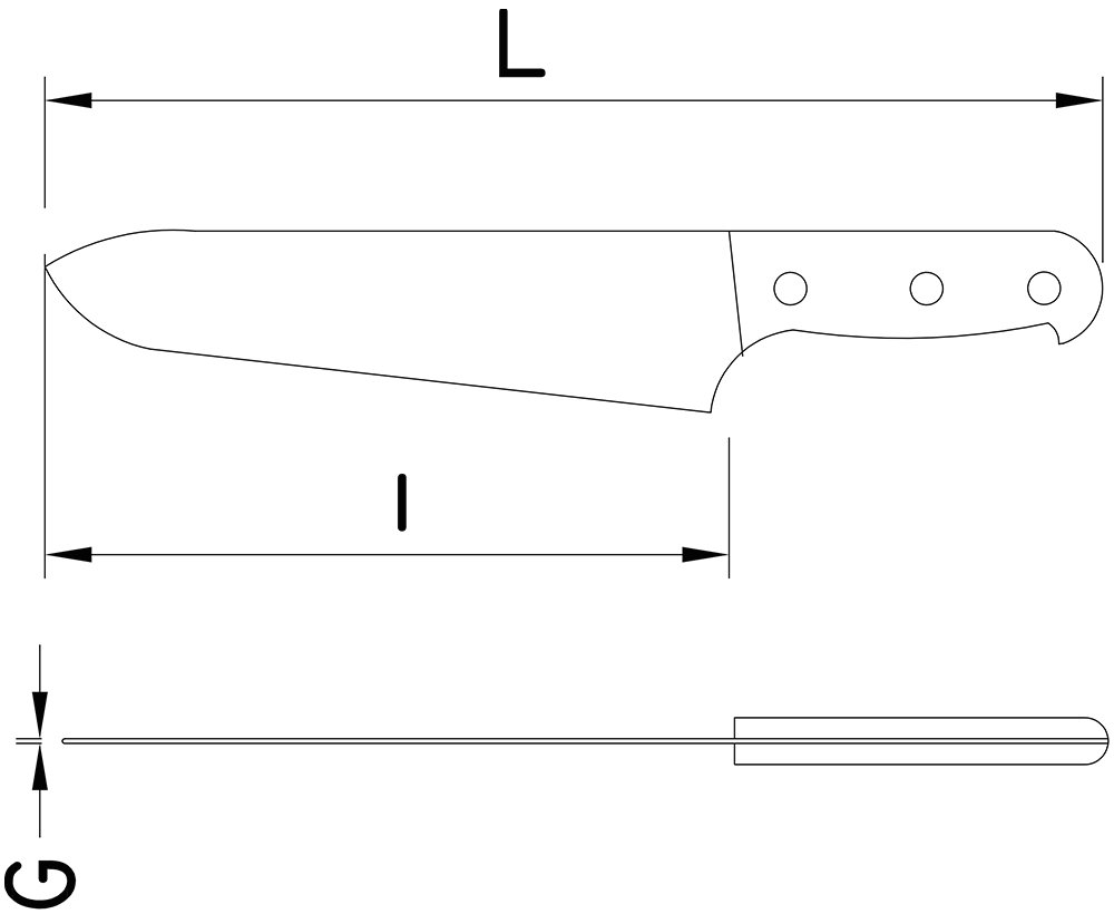 Dibujo técnico: Cuchillo cocinero con recubrimiento de titanio Fricosmos hoja 200 mm
