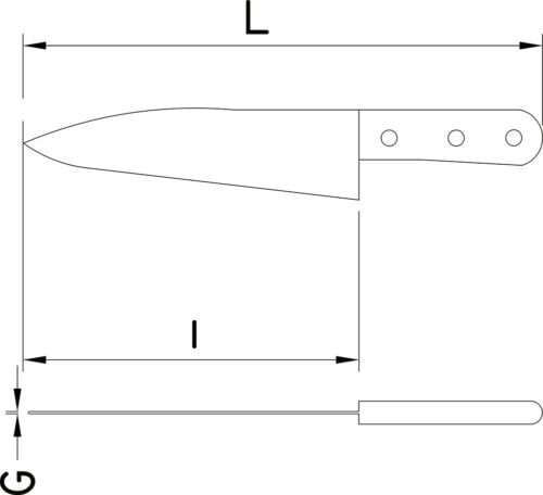 Dibujo técnico: Cuchillo cocinero forjado Fricosmos hoja 130 mm