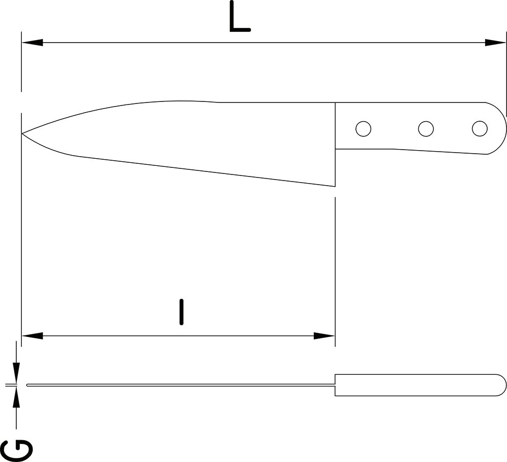 Dibujo técnico: Cuchillo cocinero forjado Fricosmos hoja 130 mm
