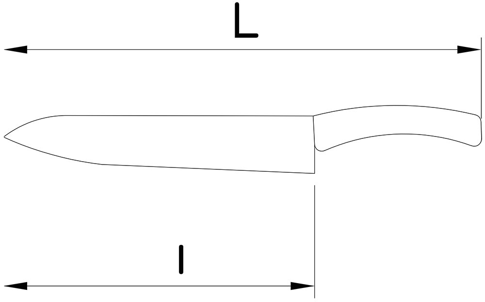 Dibujo técnico: Cuchillo de cocina de cerámica Fricosmos hoja 150 mm
