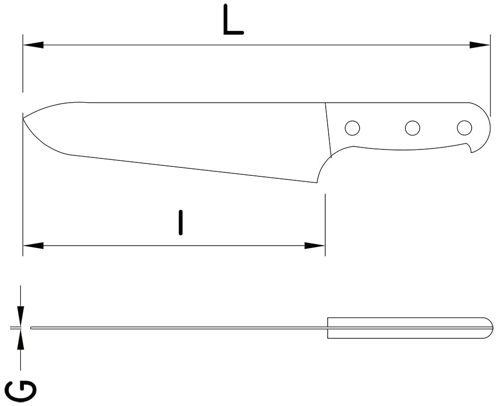 Dibujo técnico: Cuchillo de cocina GripMaster Fricosmos hoja 190 mm