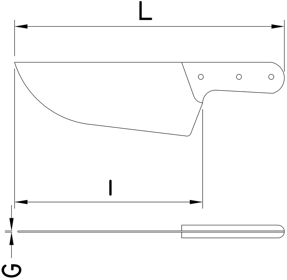 Dibujo técnico: Cuchillo de desollar con mango inyectado Fricosmos hoja 210 mm