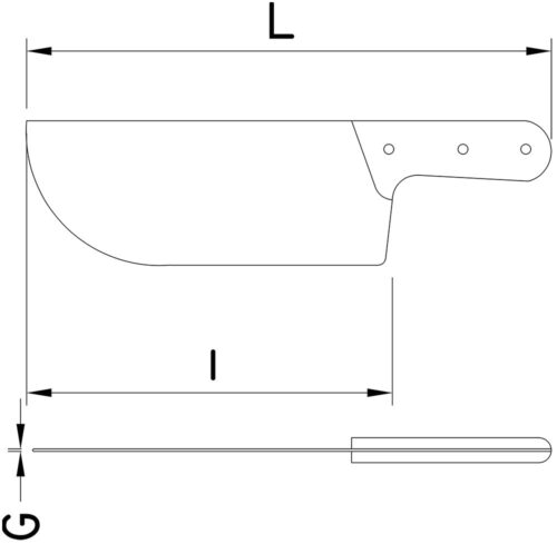 Dibujo técnico: Cuchillo de desollar con mango virola Fricosmos hoja 165 mm