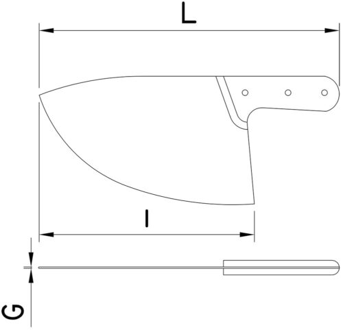 Dibujo técnico: Cuchillo de pescadero hoja grande mango virola reforzado Fricosmos hoja 355 mm