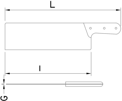 Dibujo técnico: Cuchillo de pescadero hoja rectangular mango virola Fricosmos hoja 290 mm