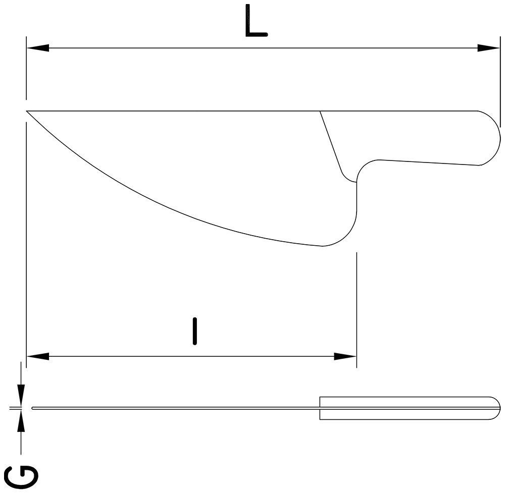 Dibujo técnico: Cuchillo de pescadero punta aguda Fricosmos hoja 360 mm