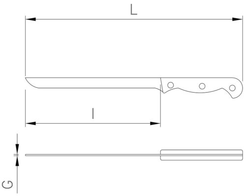 Dibujo técnico: Cuchillo deshuesador con recubrimiento de titanio Fricosmos hoja 150 mm