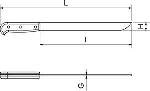 Dibujo técnico: Cuchillo deshuesar jamón mango negro Fricosmos hoja 150 mm
