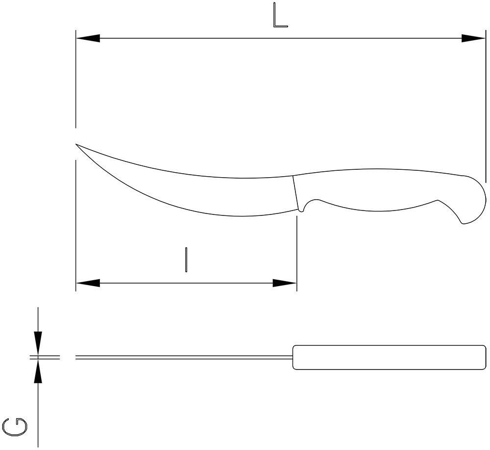 Dibujo técnico: Cuchillo deshuesar Victorinox hoja 150 mm