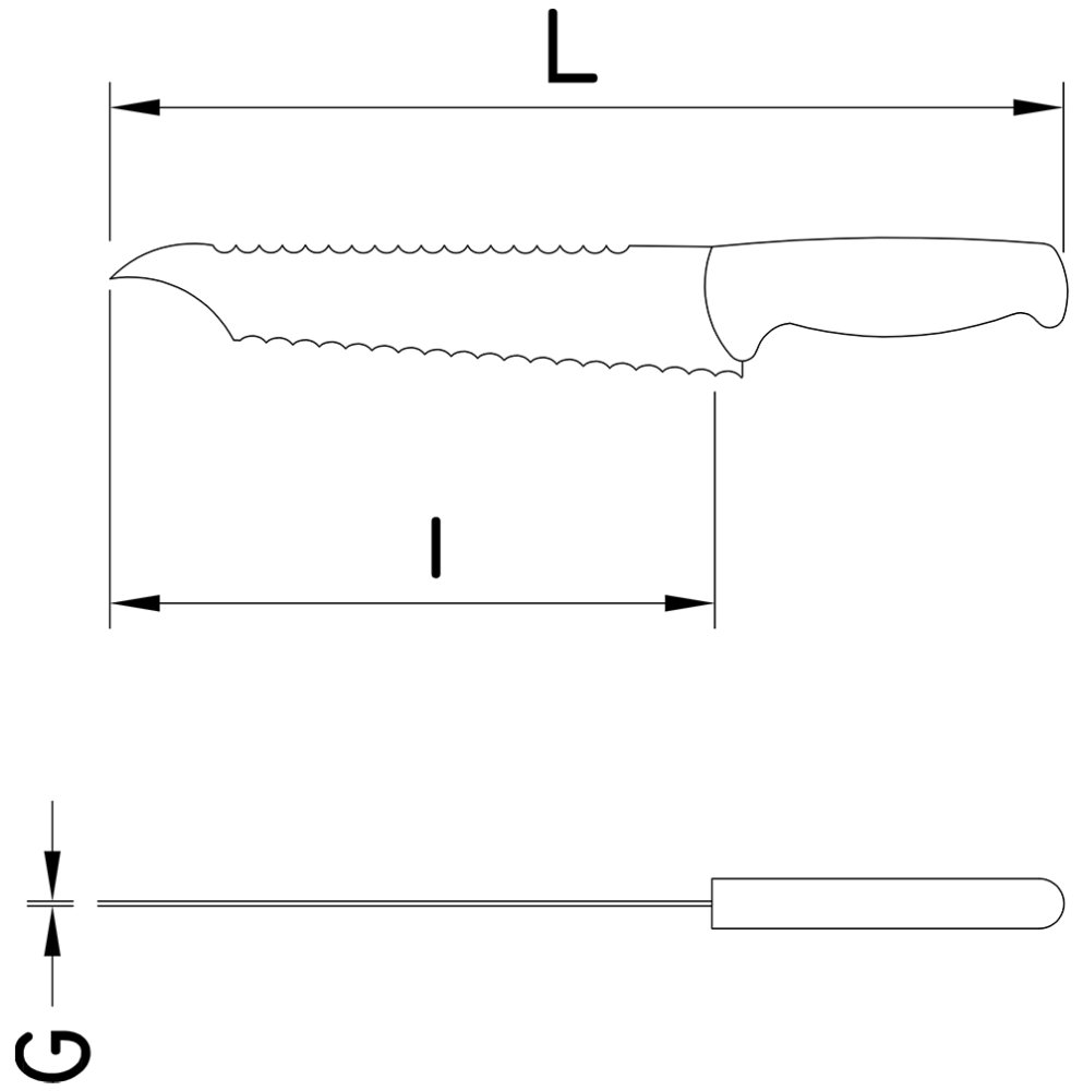 Dibujo técnico: Cuchillo especial alimentos congelados Fricosmos hoja 260 mm