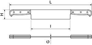 Dibujo técnico: Cuchillo fiambre dos mangos Fricosmos hoja 355 mm