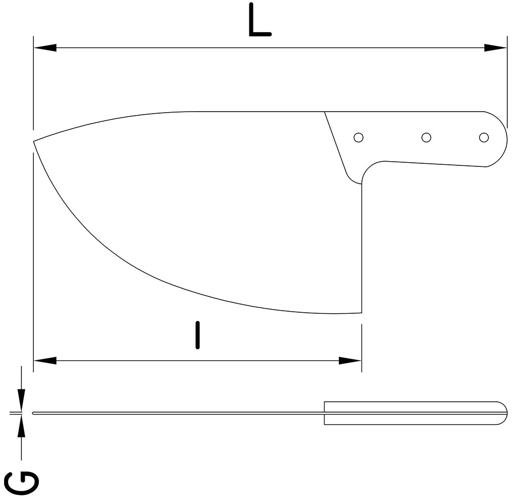 Dibujo técnico: Cuchillo filetero hoja grande mango virola Fricosmos hoja 290 mm