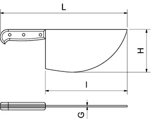 Dibujo técnico: Cuchillo filetero hoja pequeña mango virola Fricosmos hoja 250 mm
