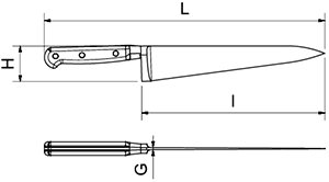 Dibujo técnico: Cuchillo francés uso general mango negro Fricosmos hoja 175 mm
