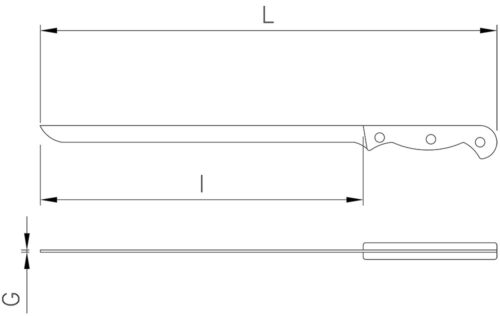 Dibujo técnico: Cuchillo jamonero con recubrimiento de titanio Fricosmos hoja 300 mm
