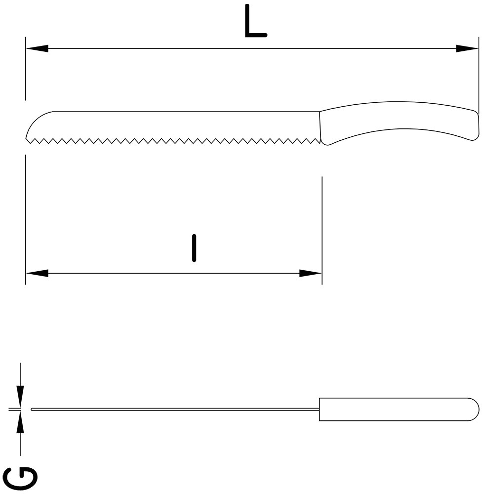 Dibujo técnico: Cuchillo panero con mango inyectado Fricosmos hoja 230 mm