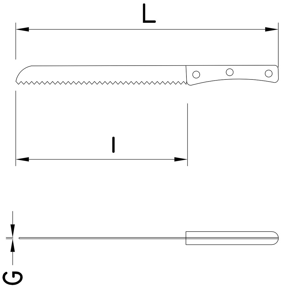 Dibujo técnico: Cuchillo panero con recubrimiento de titanio Fricosmos hoja 200 mm