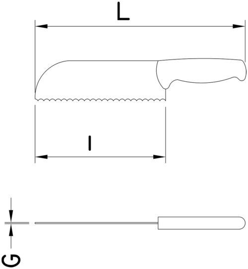 Dibujo técnico: Cuchillo panero especial pizza Fricosmos hoja 160 mm