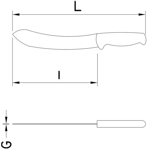 Dibujo técnico: Cuchillo para deshuesar jamón curvo Fricosmos hoja 170 mm