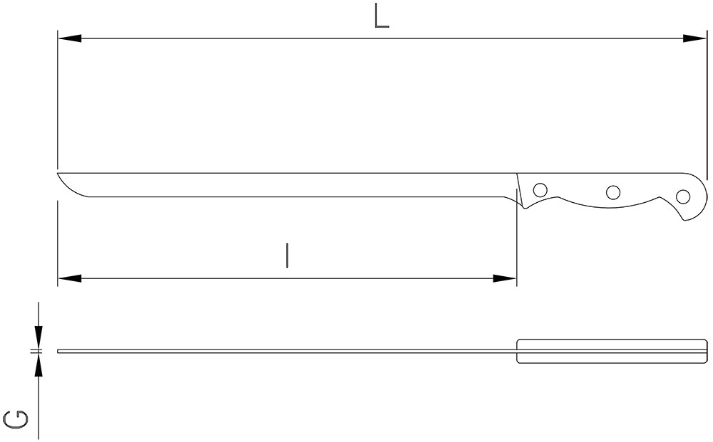 Dibujo técnico: Cuchillo para deshuesar jamón Fricosmos hoja 300 mm