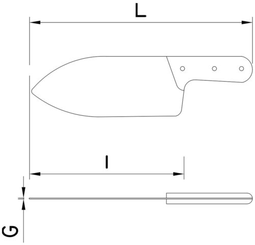 Dibujo técnico: Cuchillo para desollar vacuno Fricosmos hoja 210 mm