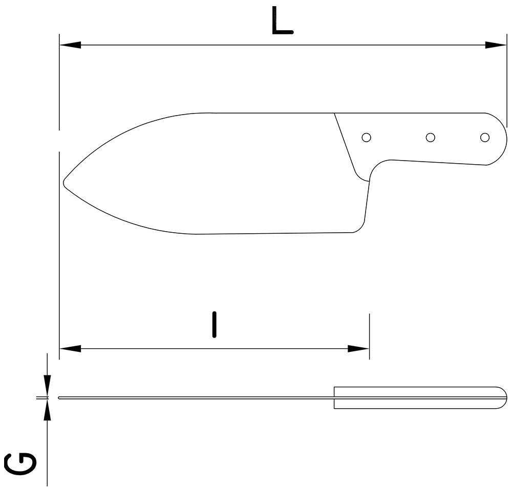 Dibujo técnico: Cuchillo para desollar vacuno Fricosmos hoja 210 mm