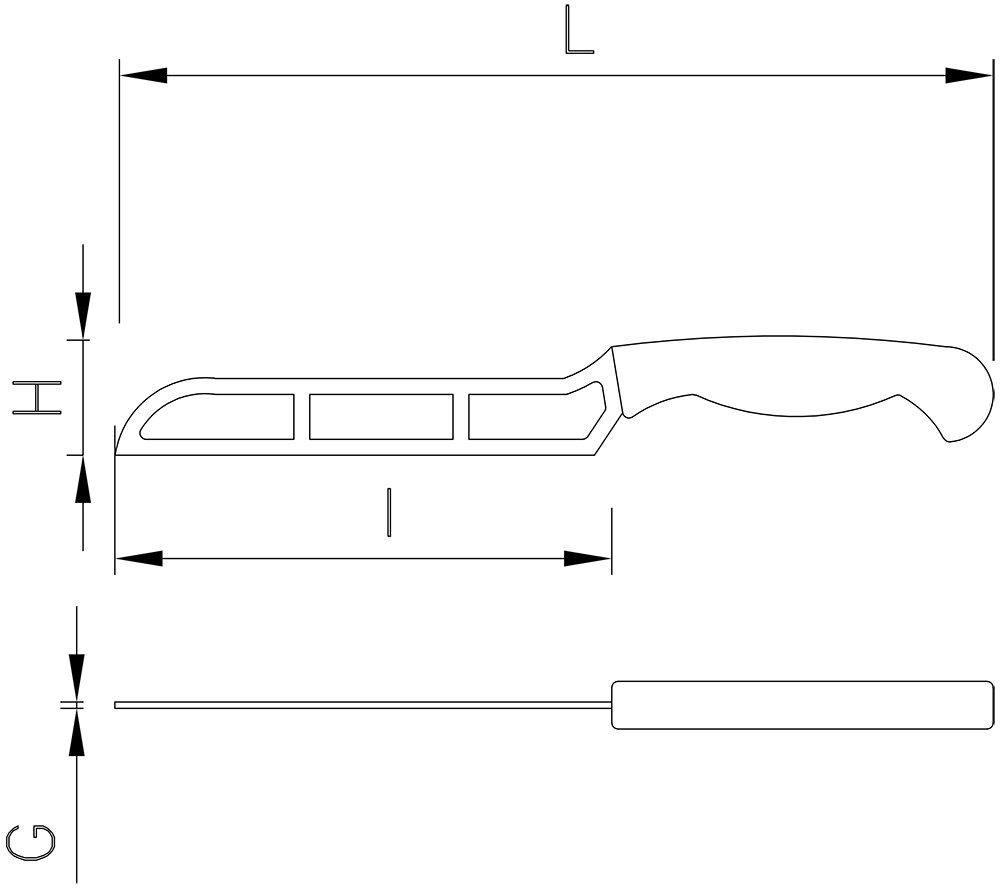 Dibujo técnico: Cuchillo para queso hoja perforada Fricosmos