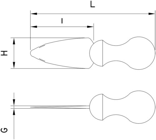 Dibujo técnico: Cuchillo para queso parmesano dentado Fricosmos