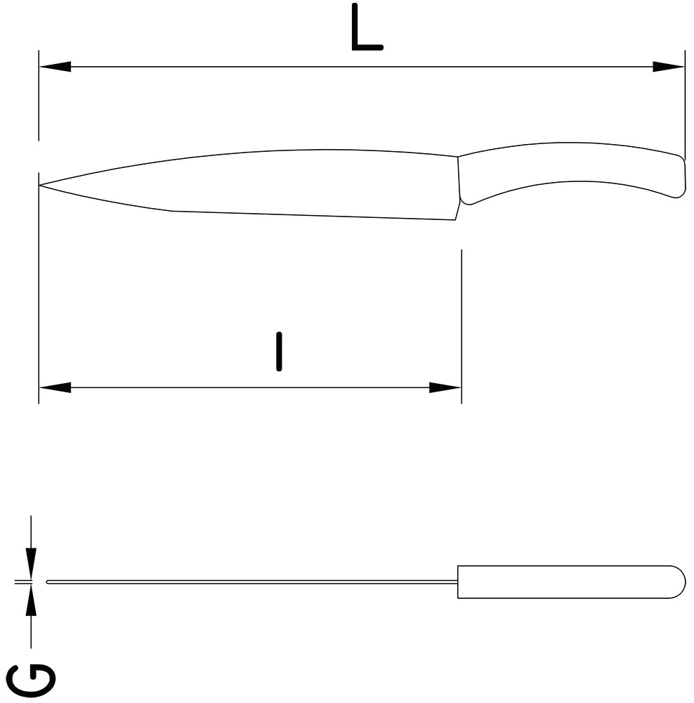 Dibujo técnico: Cuchillo puntilla con mango inyectado 100 mm Fricosmos