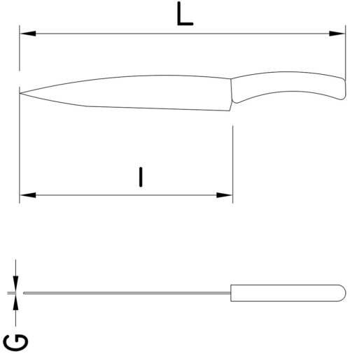 Dibujo técnico: Cuchillo puntilla con mango inyectado 150 mm Fricosmos