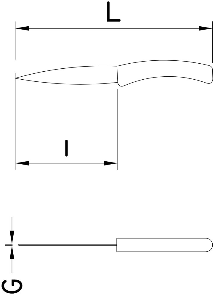 Dibujo técnico: Cuchillo puntilla de cerámica Fricosmos hoja 75 mm