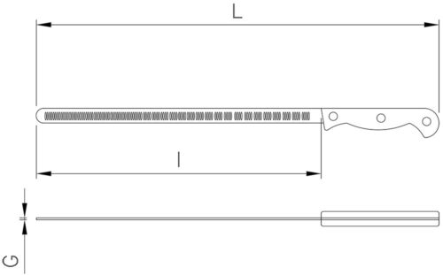 Dibujo técnico: Cuchillo salmón con recubrimiento de titanio Fricosmos hoja 300 mm