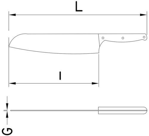 Dibujo técnico: Cuchillo santoku alveolado GripMaster Fricosmos hoja 170 mm