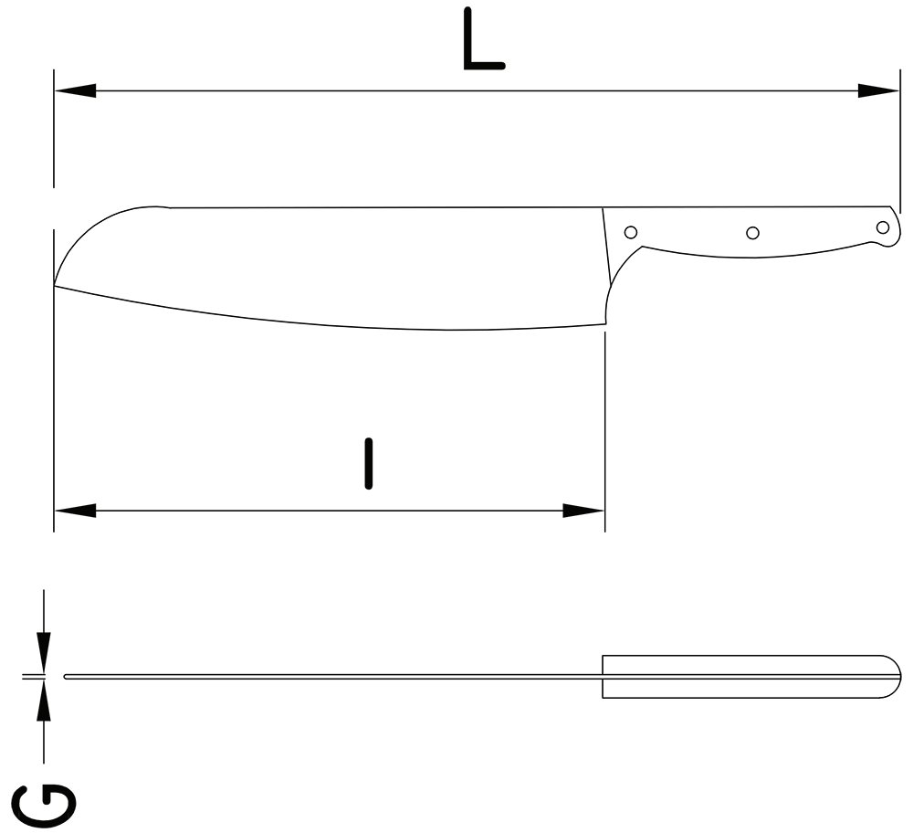 Dibujo técnico: Cuchillo santoku alveolado GripMaster Fricosmos hoja 170 mm