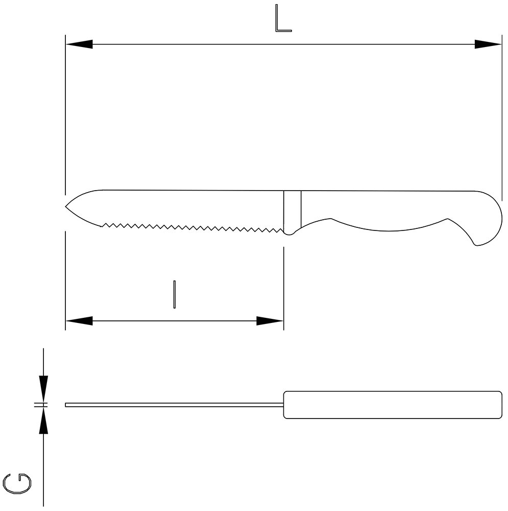 Dibujo técnico: Cuchillo universal dentado Zwilling hoja 130 mm