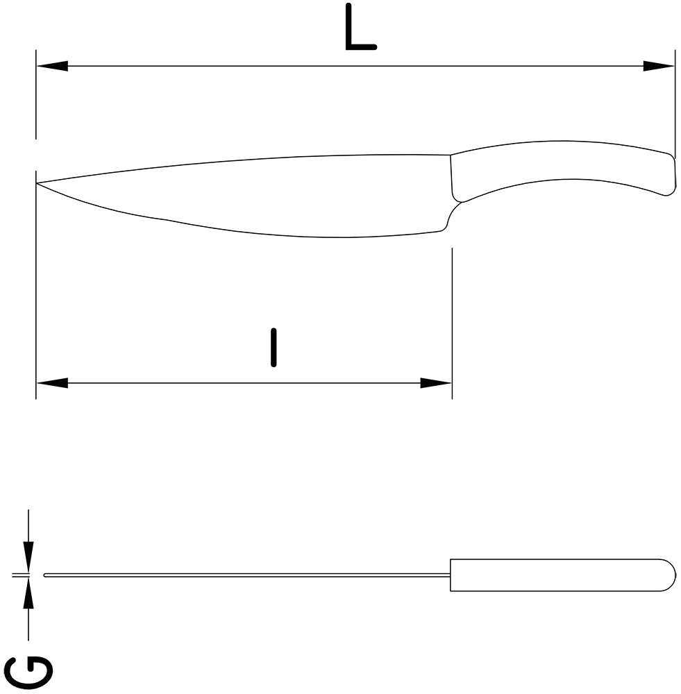 Dibujo técnico: Cuchillo utilitario de cerámica Fricosmos hoja 125 mm