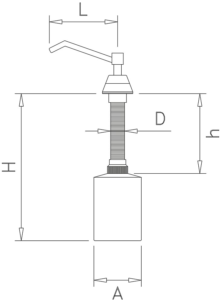 Dibujo técnico: Dosificador de jabón encastrable de acero inoxidable 300 ml Fricosmos