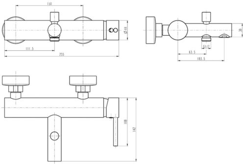 Dibujo técnico: Ducha higiénica inoxidable Serie Merak BK Fricosmos 100x154 mm