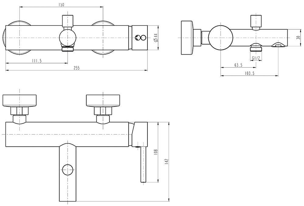 Dibujo técnico: Ducha higiénica inoxidable Serie Vega LX Fricosmos
