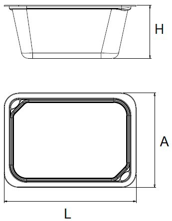 Dibujo técnico: Envase take away o delivery rectangular con tapa Fricosmos