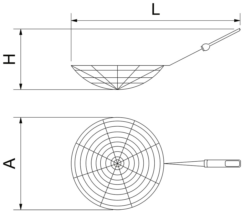 Dibujo técnico: Espumadera inoxidable con mango de plástico Fricosmos